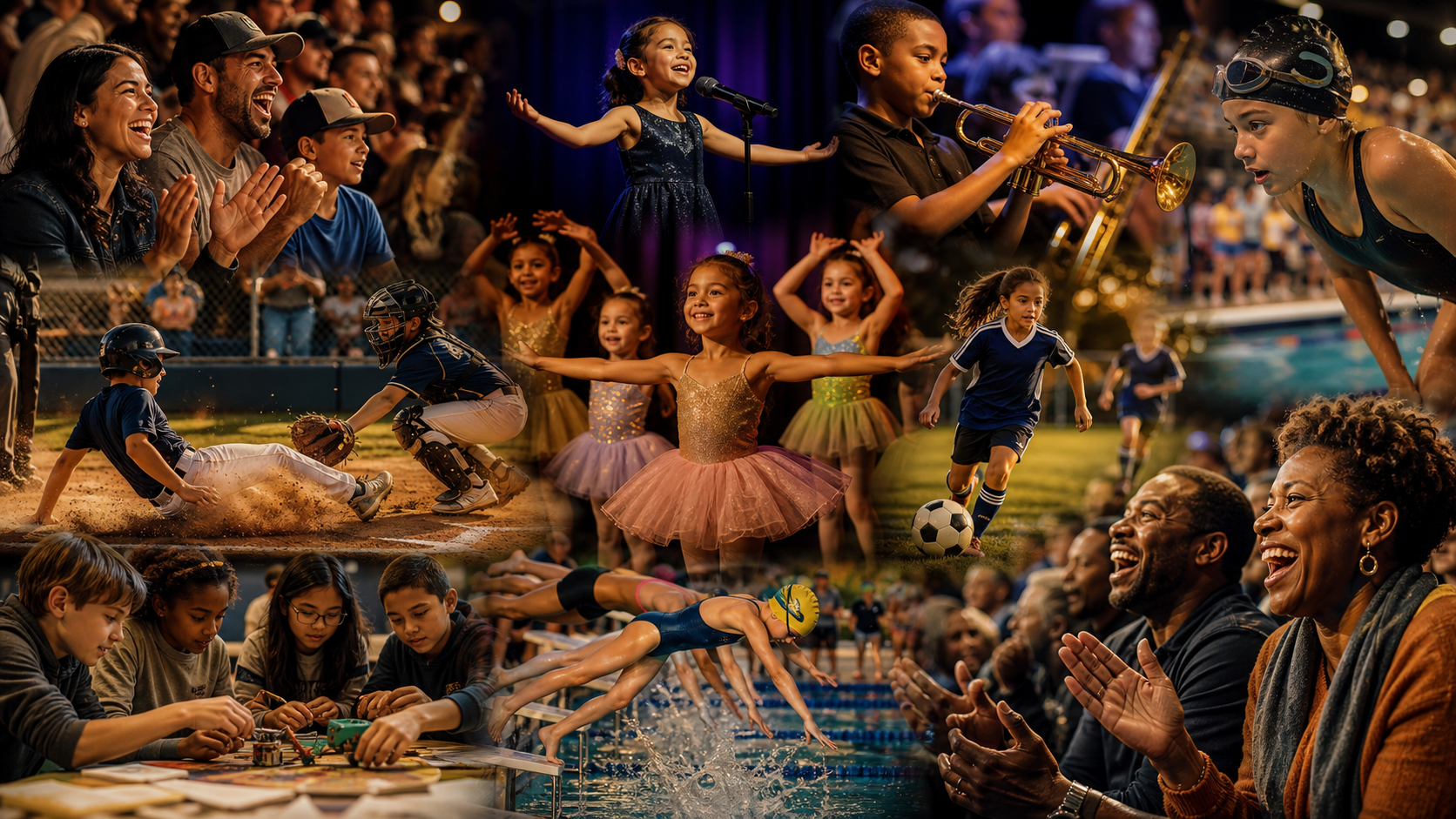 Baseball games, theater recitals, and band recitals families can be present for