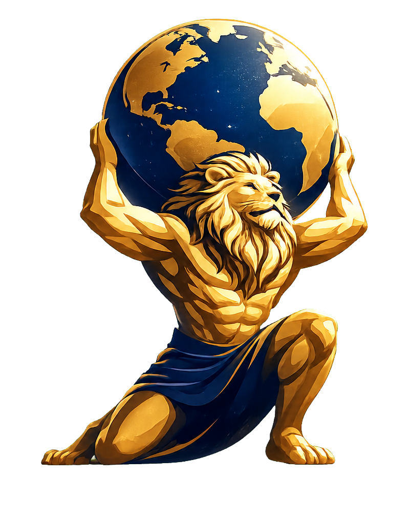 Atlas lion carrying a globe